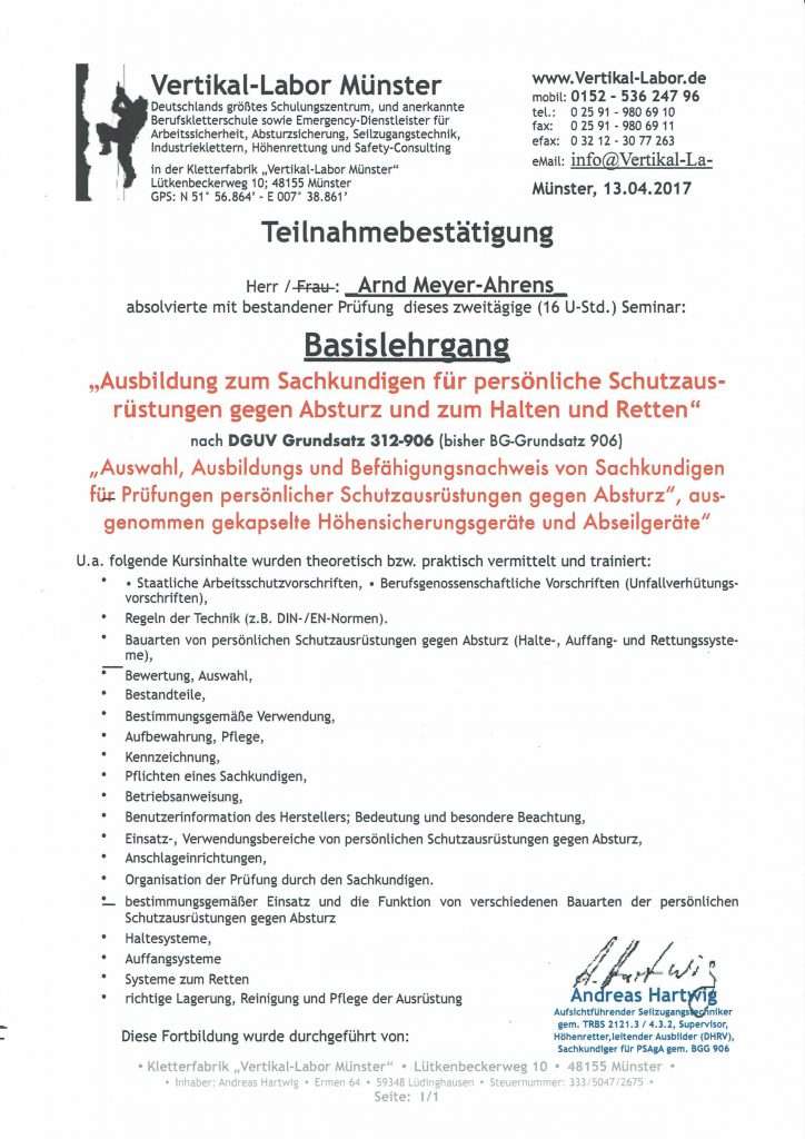 Zertifikat PSAgAprüfer Vertikallabor 2017