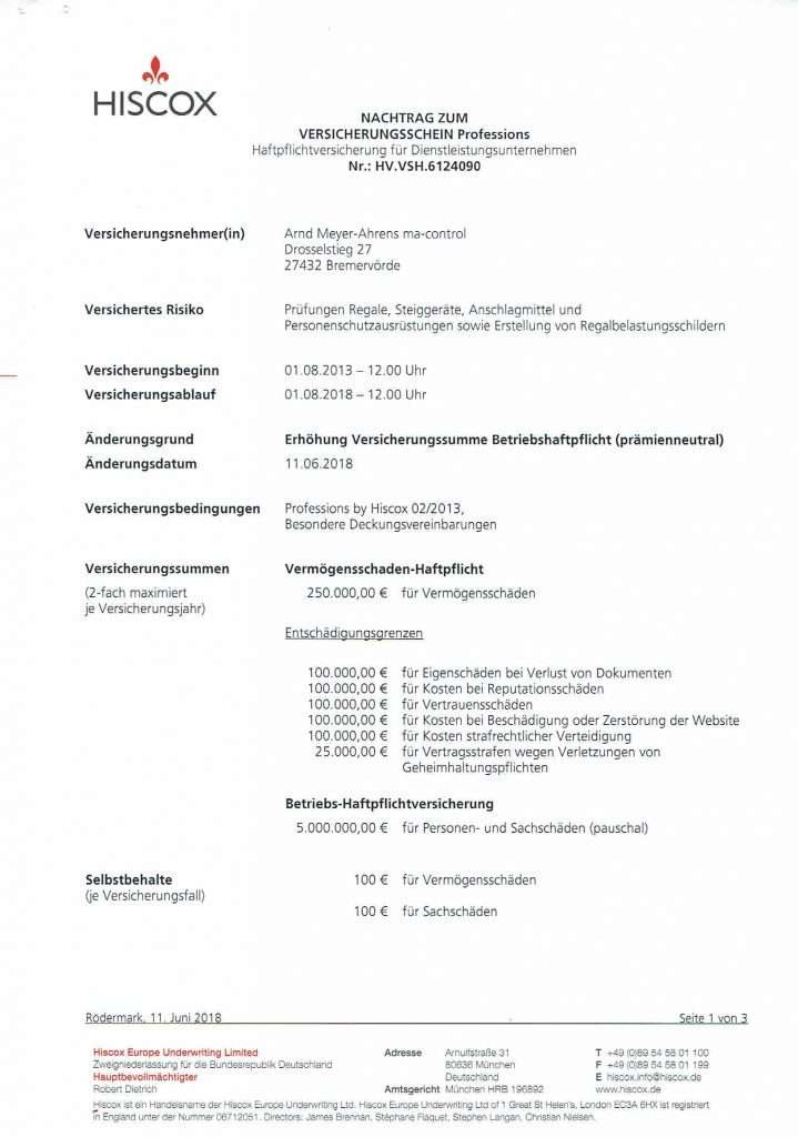Police ma-control 5 Mio Betriebshaftpflichtverischerung HISXOX 01