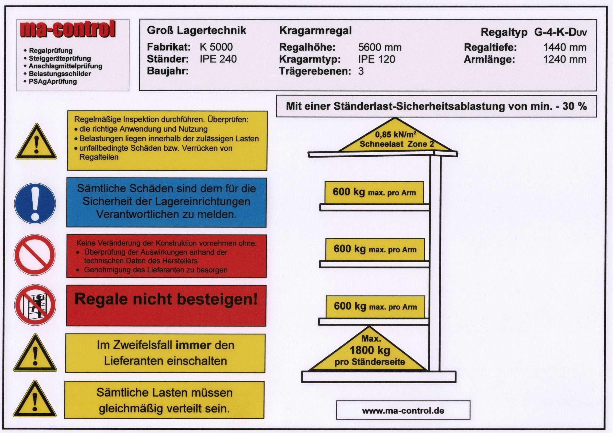 Belastungsschilder - regalpruefer24